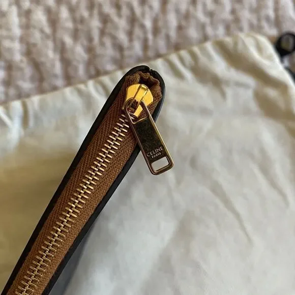 Celine Black and Brown Logo Clutch
